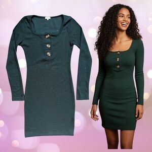 2 For $10 - Heart & Hips Forest Green Long Sleeve Scoop Neck Bodycon Dress M